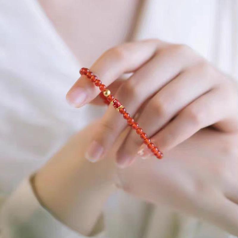 Elegant 6A Red Agate Bracelet with Koi Red Crystal Beads - Trendy Red Rope Style for Girls