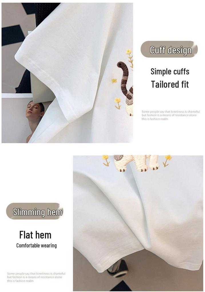 Plus Size Mid-Length Loose Slimming Short-Sleeve T-Shirt for Women (Available In Sizes 200/300/350 Jin)