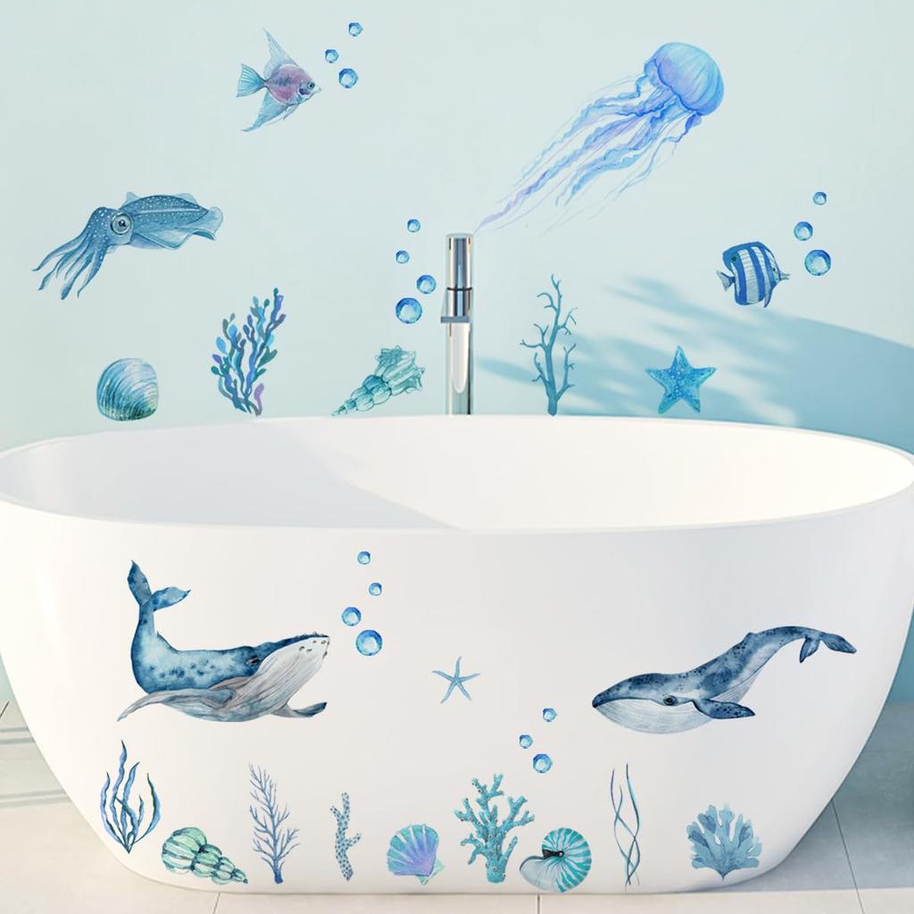 Stylish Aquarium Wall Stickers Featuring Sea and Waterproof and Perfect for Study and Creatures, Whales, Jellyfish, Fish. Removable. Kids' Rooms,