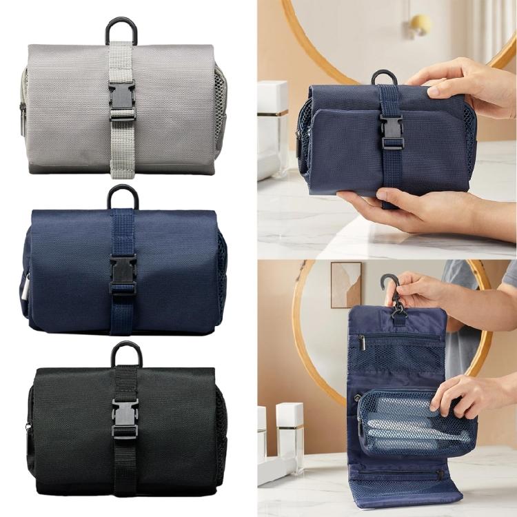 Space Saving Foldable Toiletry Bag with Clasp Waterproof Oxford Cloth Makeup Organizer Large Hanging Cosmetic Holder