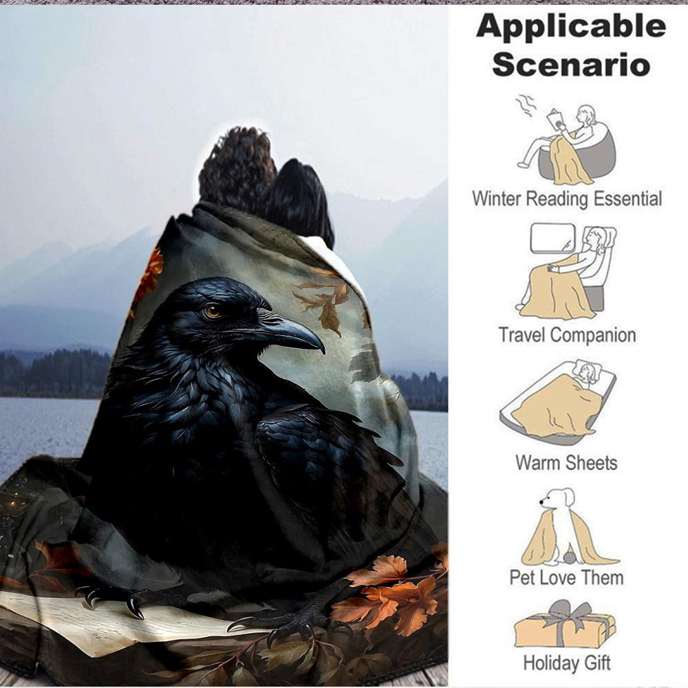 1pc Raven Art Print Blanket Lightweight Blanket Throw Blanket For Sofa, Bed, Travel, Camping, Livingroom, Office yy251010001