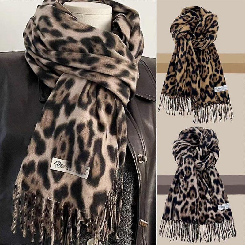 Windproof Winter Warm Scarf Leopard Lady Scarves Wraps Fashion Tassels Shawl  Neck Warmer