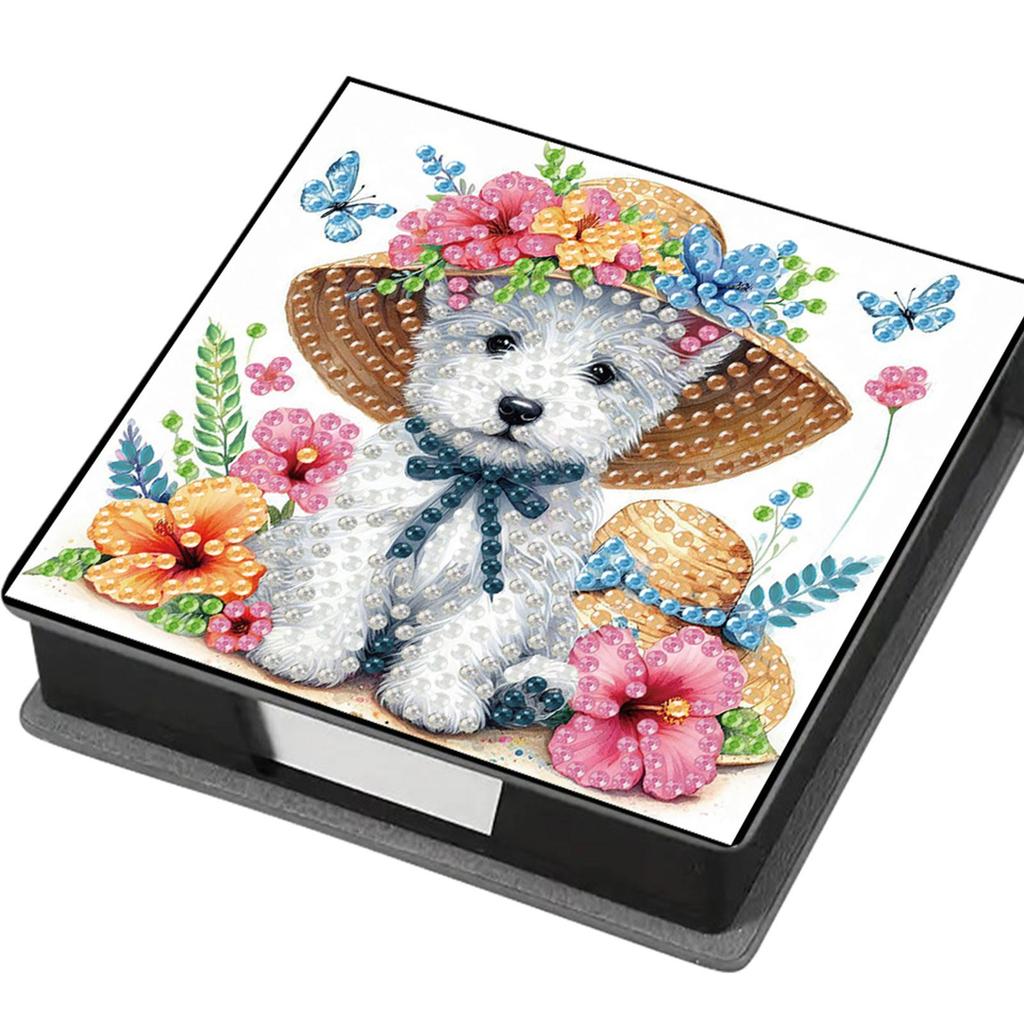 DIY Rhinestones PU Diamond Painting Notecard Box with 160 Sheets Paper Gem Painting Memo Pad Holder Mosaic Kit for Home Office