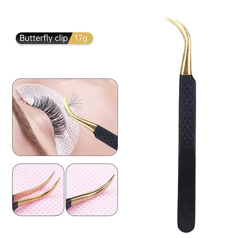 Black Gold Pattern Stainless Steel Eyelash Tweezers for Precision Eyelash Extension