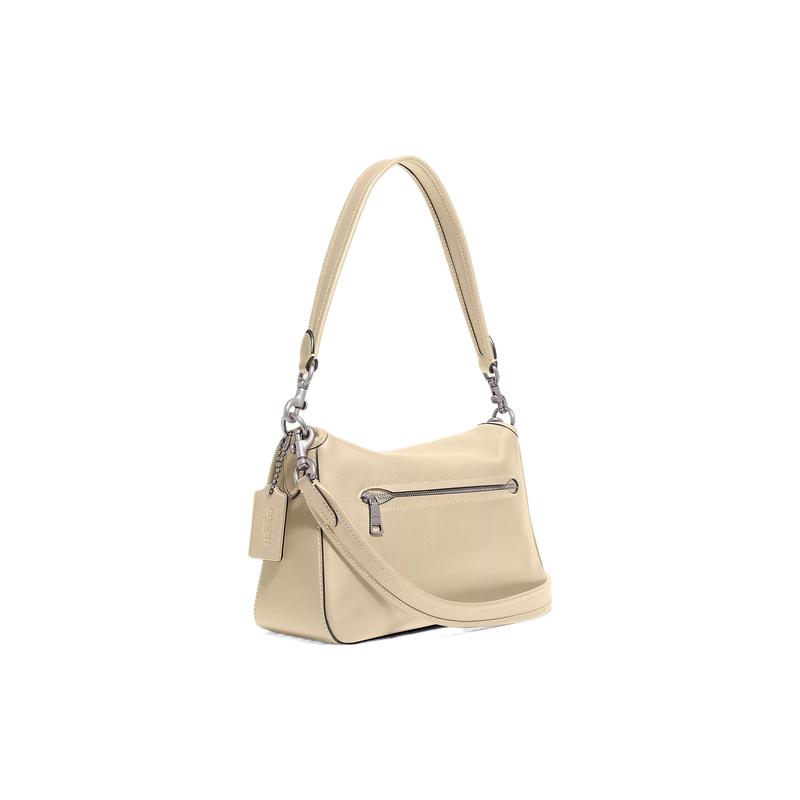 Coach Soft Tabby 26 Solid Color Quilted Stripe Logo Zipper Bag Cow Leather Hand Shoulder Bag Medium Size Women's Ivory