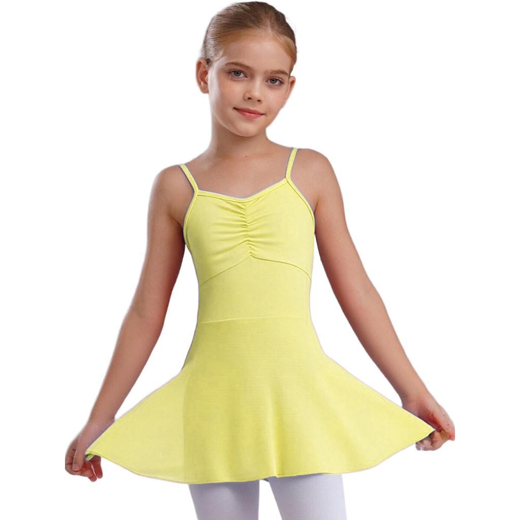 Girls Ballet Dance Dresses Front Ruched Sleeveless Backless Tulle Dress Warm-Up Practice Performance