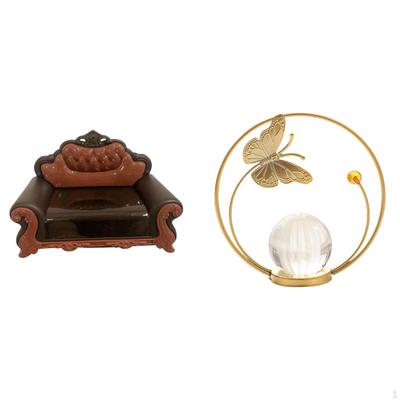 Miniature Sofa Couch Crystal Ball Sculpture Single Chair Model Metal Figurine DIY Accessory Desk