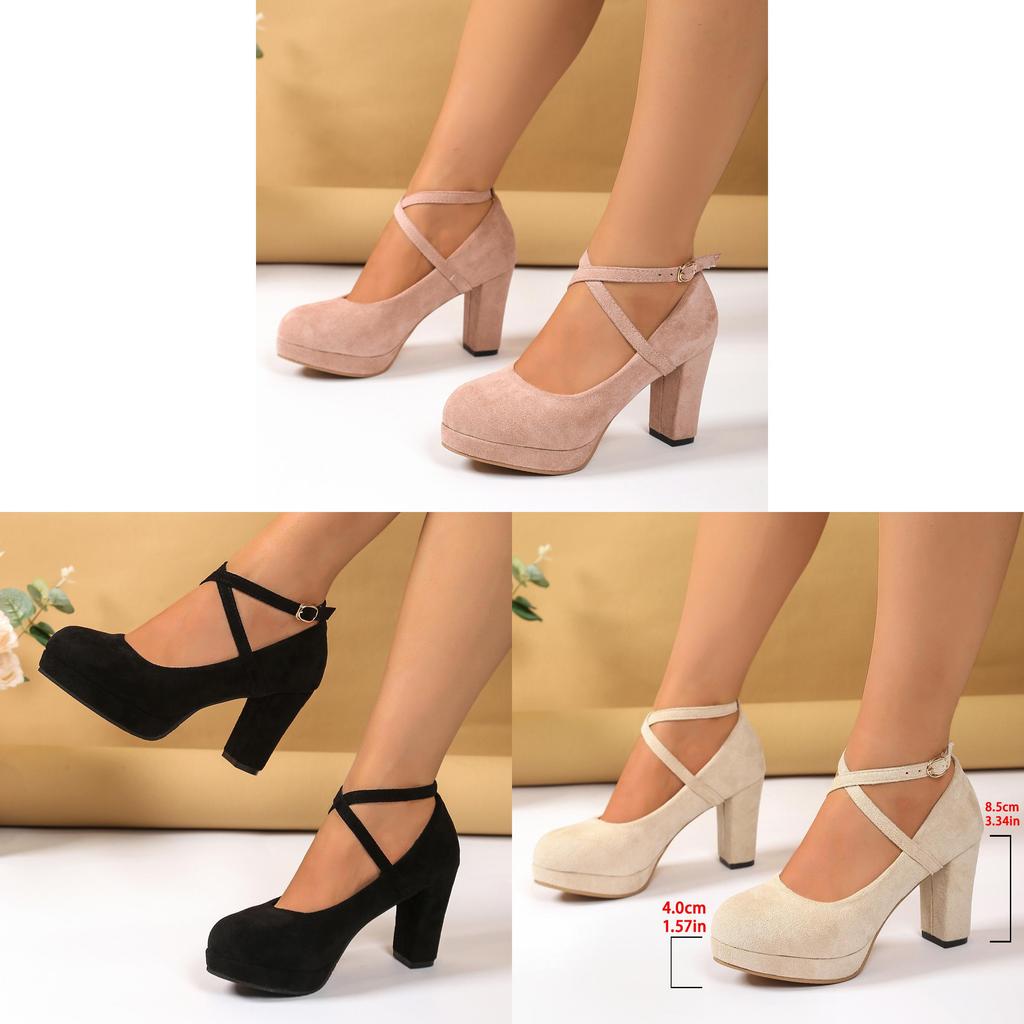 Summer Style Low Cut High Heel Mary Jane Shoes With Cross Strap And Velvet Material For Women