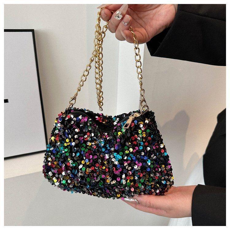 Small Bag with Summer Sequins, Fashionable Handheld Casual Chain, Single Shoulder Crossbody Bag, Sparkling Women's Bag