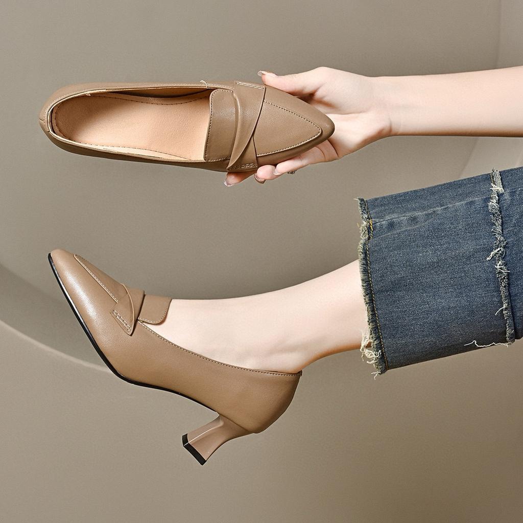 Pointed High Heels Women's Autumn Shallow Mouth Commuter Work Shoes Two Kinds of High Cowhide Women's Single Shoes