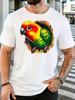Unisex 3d Wood Hole Sun Conure Parrot Bird Graphic Cotton Short Sleeve Tee Crew Neck Soft Male Summer Casual Breathable Street Top