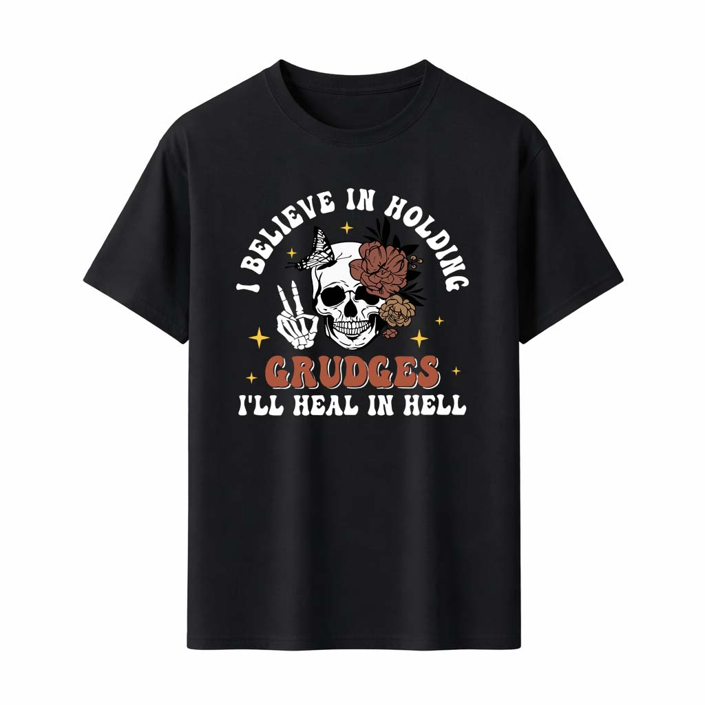 I Believe In Holding Grudges T-Shirt Skull Flower Butterfly Graphic Tee Rebel Humor Men Women Streetwear Fashion Summer Top -... S разноцветный