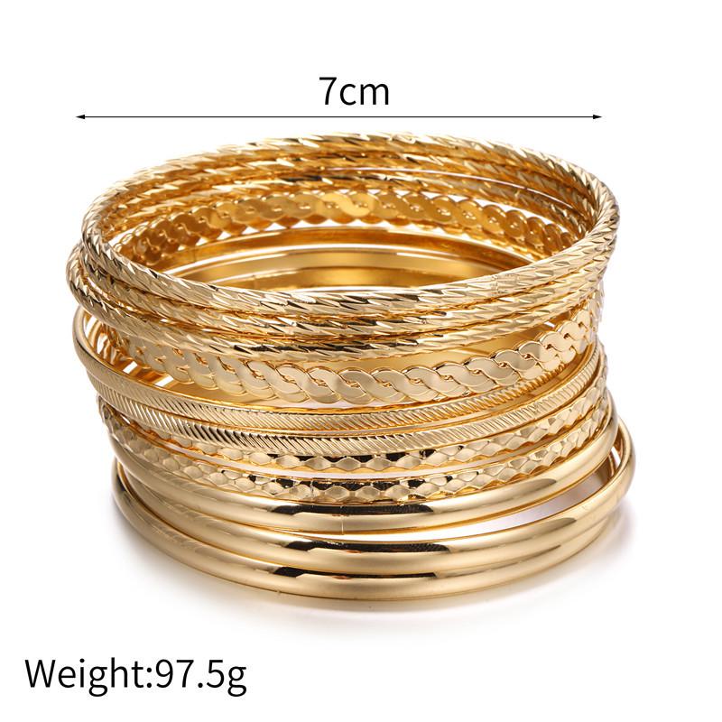 Bohemian-Style 12-Piece Multi-Layer Alloy Bracelet Set for Women