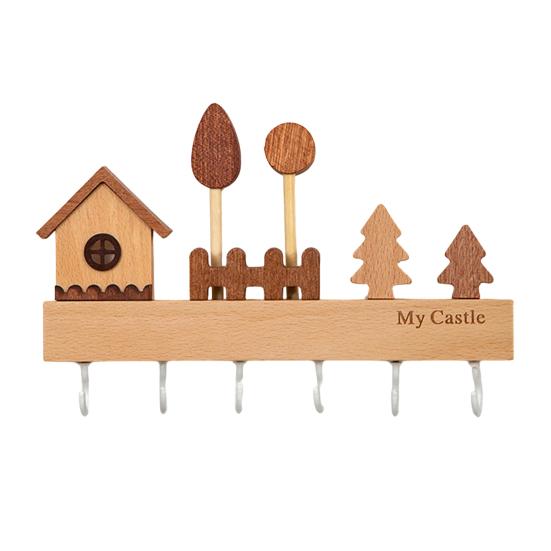 Rustic Wood Key Hanger Hanger with Decorative Wall Mounted 6 Hooks Entrance Key Hanger for Keys