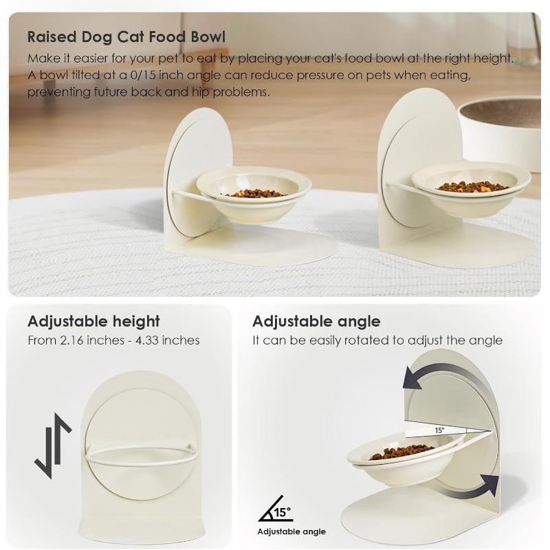 Elevated Tilted Cat Bowl for Indoor Cats Raised Ceramic Cat Food Bowl with Metal Stand Non-Slip Non-Spill Pet Food Bowl for Cat