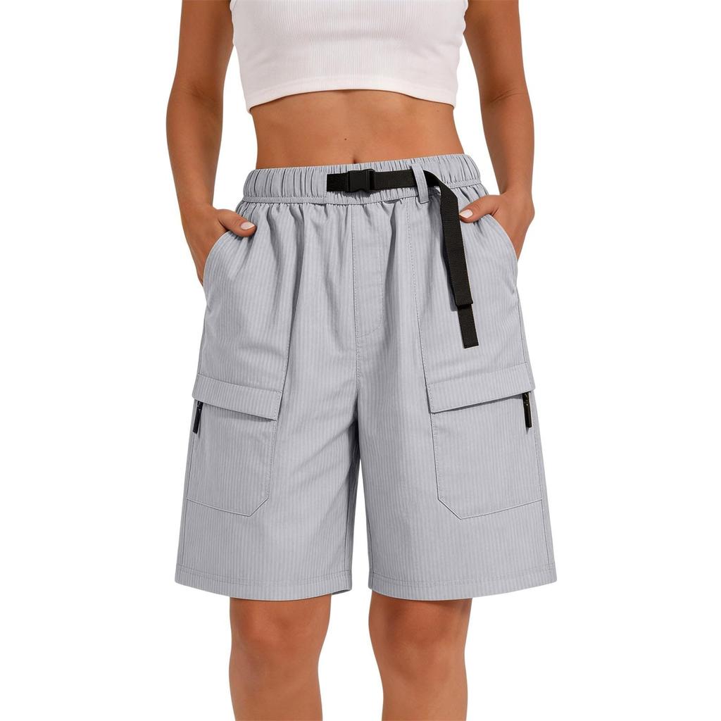 Damen lockere gerade geschnittene Cargoshorts mit mehreren Taschen und verstellbarem Bund Lässige Sommer-Outdoor-Hosen