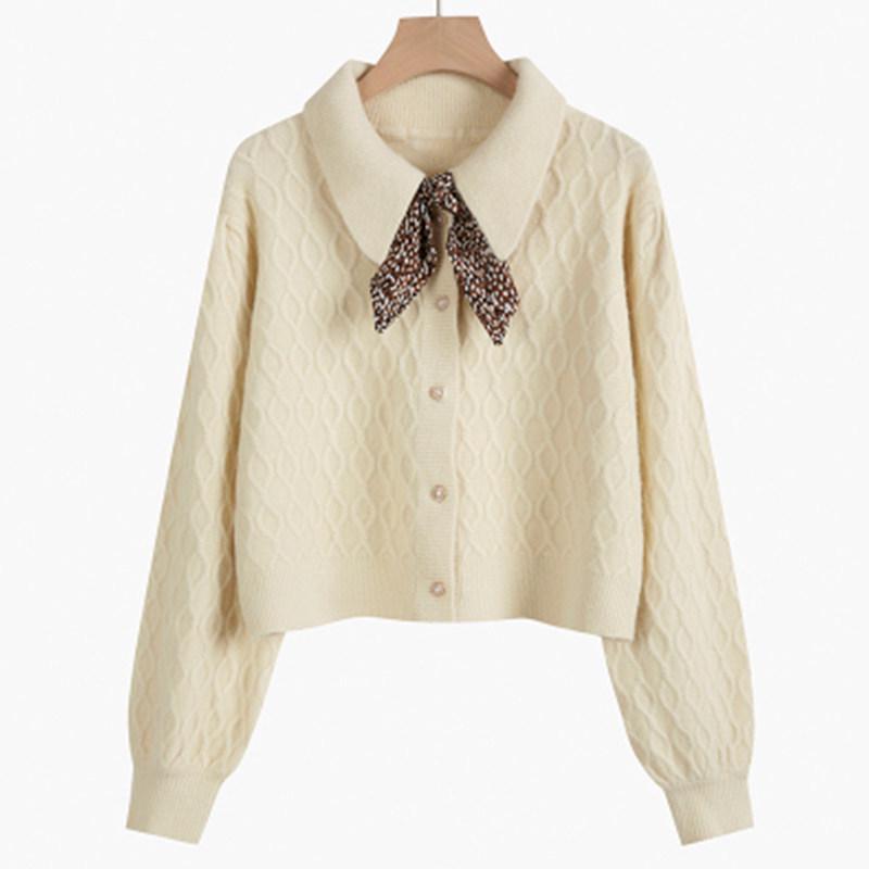 Women's Red Cable Knit Tie-Up Lapel Cardigan - Retro Long Sleeve Sweater Coat for Autumn/Winter