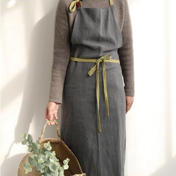 Literary and artistic breathable cotton and linen household aprons printed flower shop florist kitchen bakery workwear One size fits all