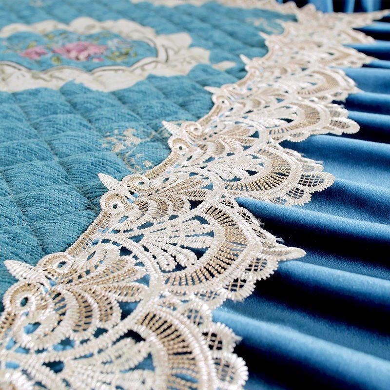 Thicken Lace Embroidered Sofa Cover Cotton Padded Chenier Sofas Cushion L Anti Slip Seat Cushion Furniture Protection Dust Covers Cloth