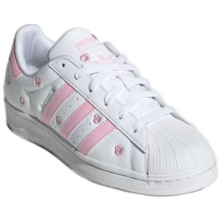 adidas Superstar J Sneakers Ricamo Floreale Rosa per Bambini Bianco Bianco Nuvola Rosa Trasparente IG7015