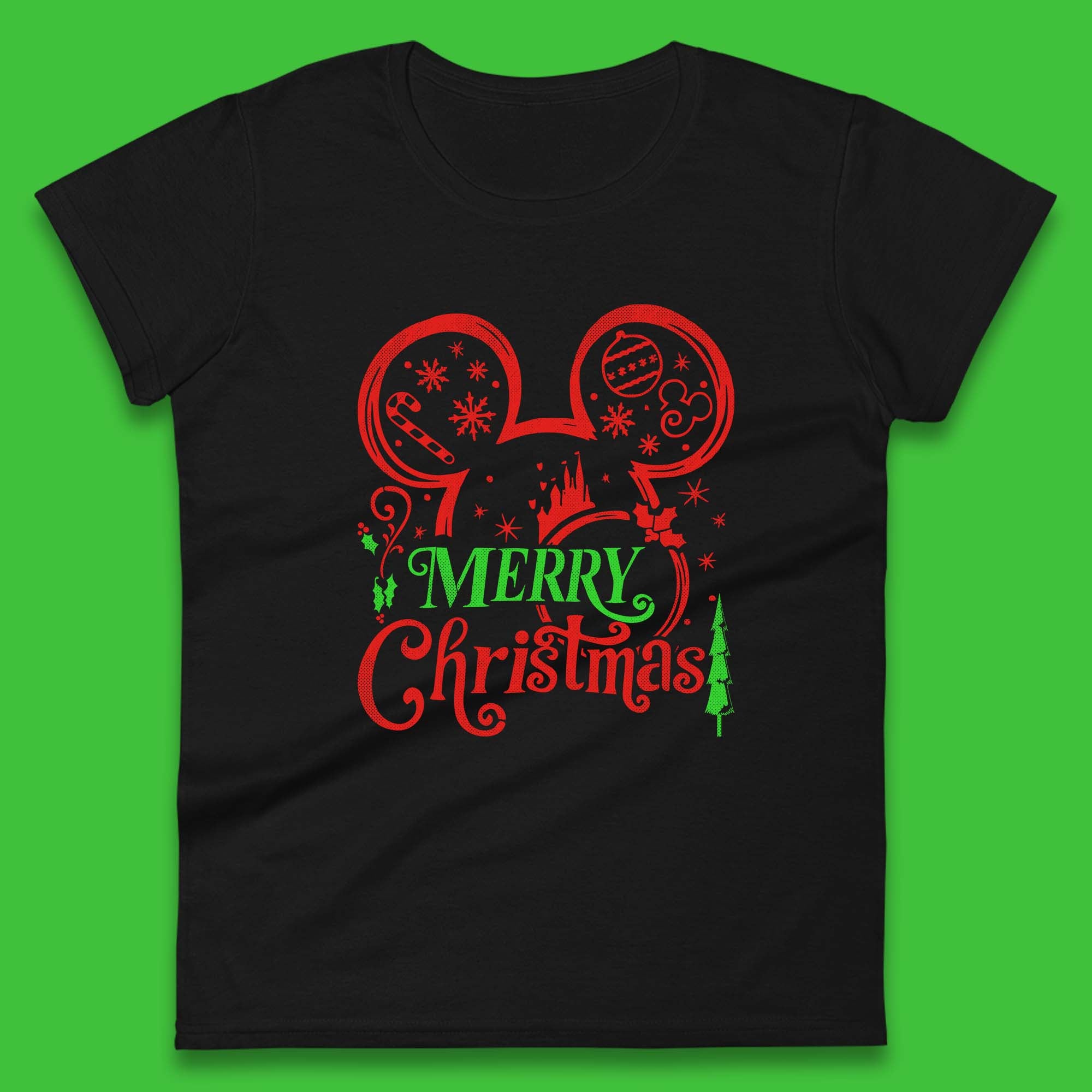 Merry Christmas Disney Mickey Mouse Head Womens T Shirt Mens Tops Tees Unisex L