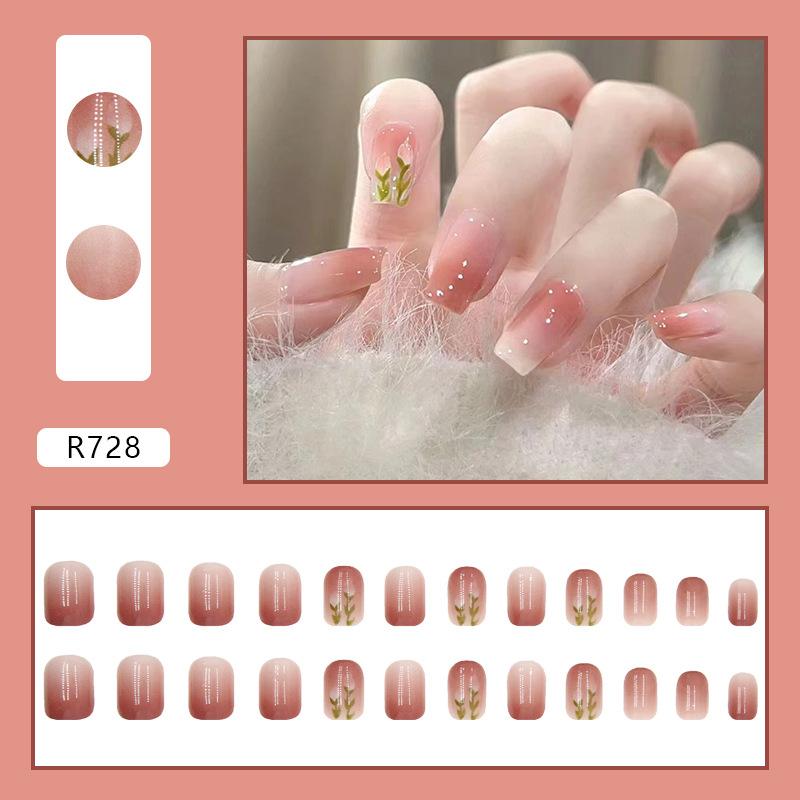 24Pcs Trendy False Nails Patch Gradient Color With Glitter Sequins Design Fake Nails Detachable Full Cover Fake Nail Tips
