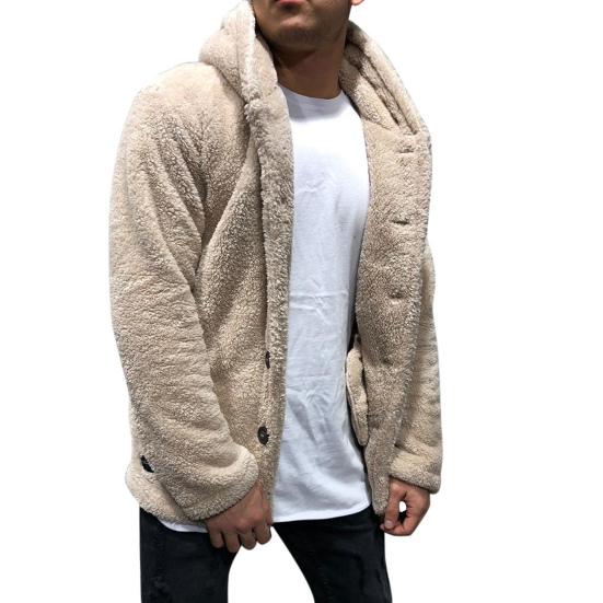 Men Coat Lapel Long Sleeve Single Breasted Outerwear Solid Color Thickened Velvet Winter Jacket Overcoat