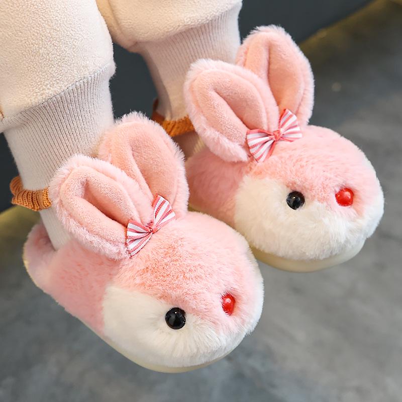 Children's Winter Cotton Slippers - Cute Cartoon Rabbit Design, Non-Slip, Warm for Boys and Girls