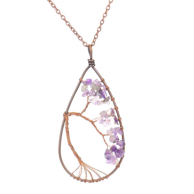 Handcrafted Copper Wire Wrapped Tree of Life Natural Stone Necklace