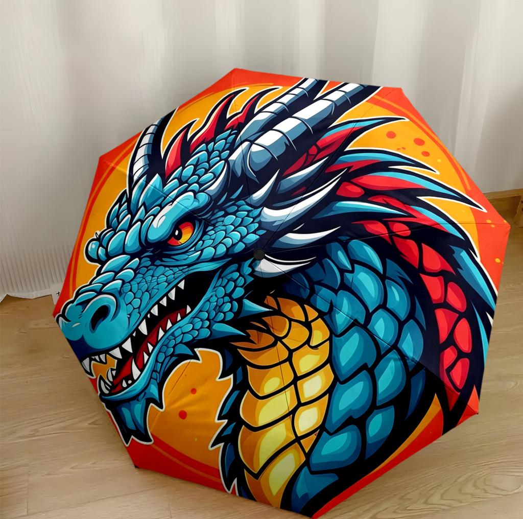 Red Dragon Circle Portable Automatic Umbrella Compact & Durable 8-Rib Design Lightweight Travel Essential Elegant Women's Umbrella