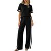 Conjunto de Dos Piezas para Mujer Informal para Estar en Casa Top de Manga Corta y Pantalones de Pierna Ancha Tejido Suave Ajuste Cómodo Estilo Relajado