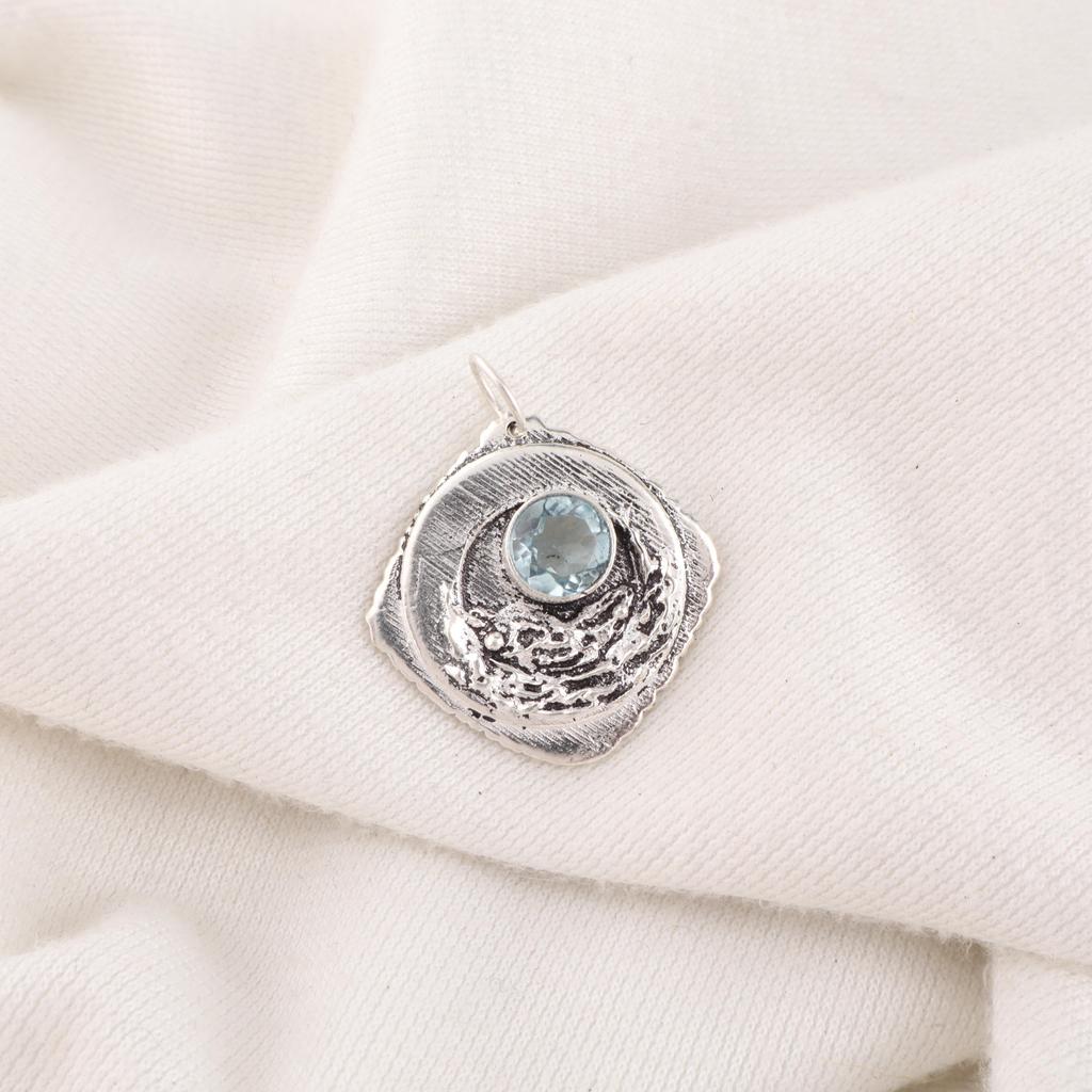 Sky Blue Topaz Gemstone Pendant, Handmade Gorgeous Jewelry, 925 Solid Sterling Silver Jewelry, Everyday Pendant For Wedding Gift