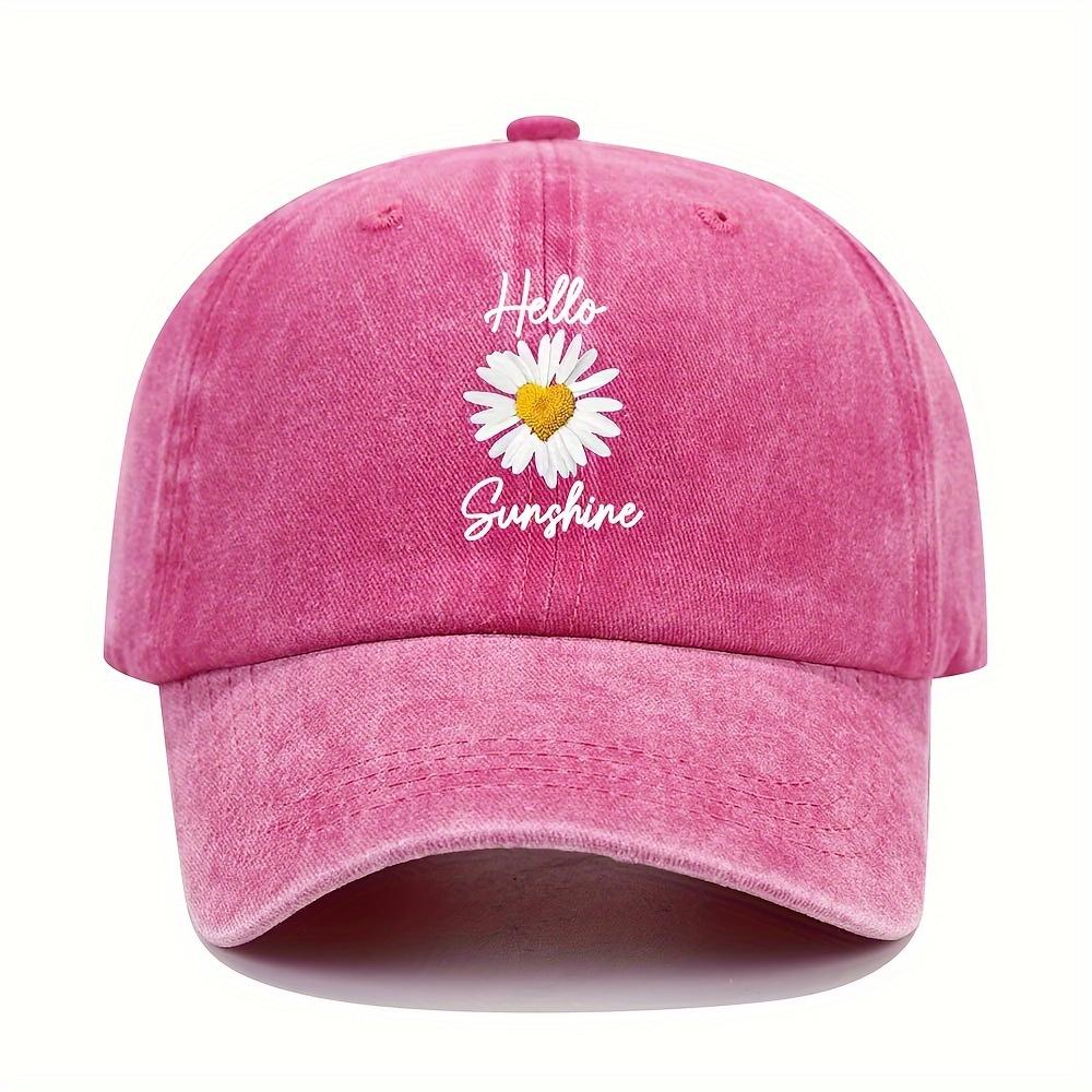 Hello Sunshine Daisy Printed Distressed Baseball Cap Lightweight Dad Hat with Adjustable Curved Brim Multiple Colors Availab
