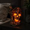 Dark Aesthetic Night Light Skull Table Lamp, Halloween Glowing Skeleton Resin Figurine, Gothic Ambient Bohemian Interior Accents for Mantel