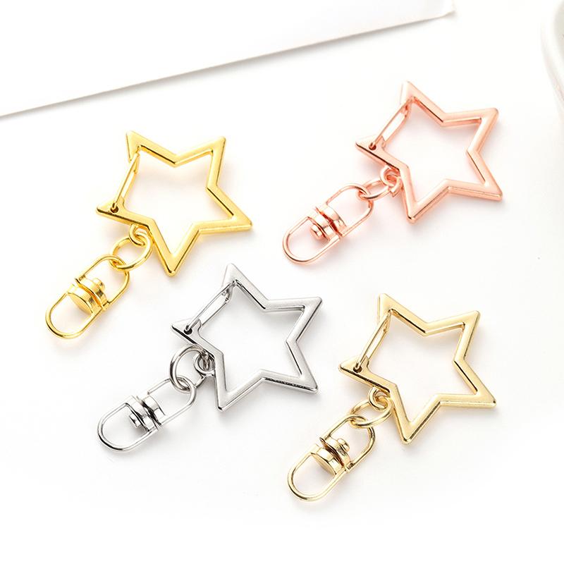 10pcs Star Pentagram Hollow Key Chain Key Ring DIY Accessories Lobster Clasp