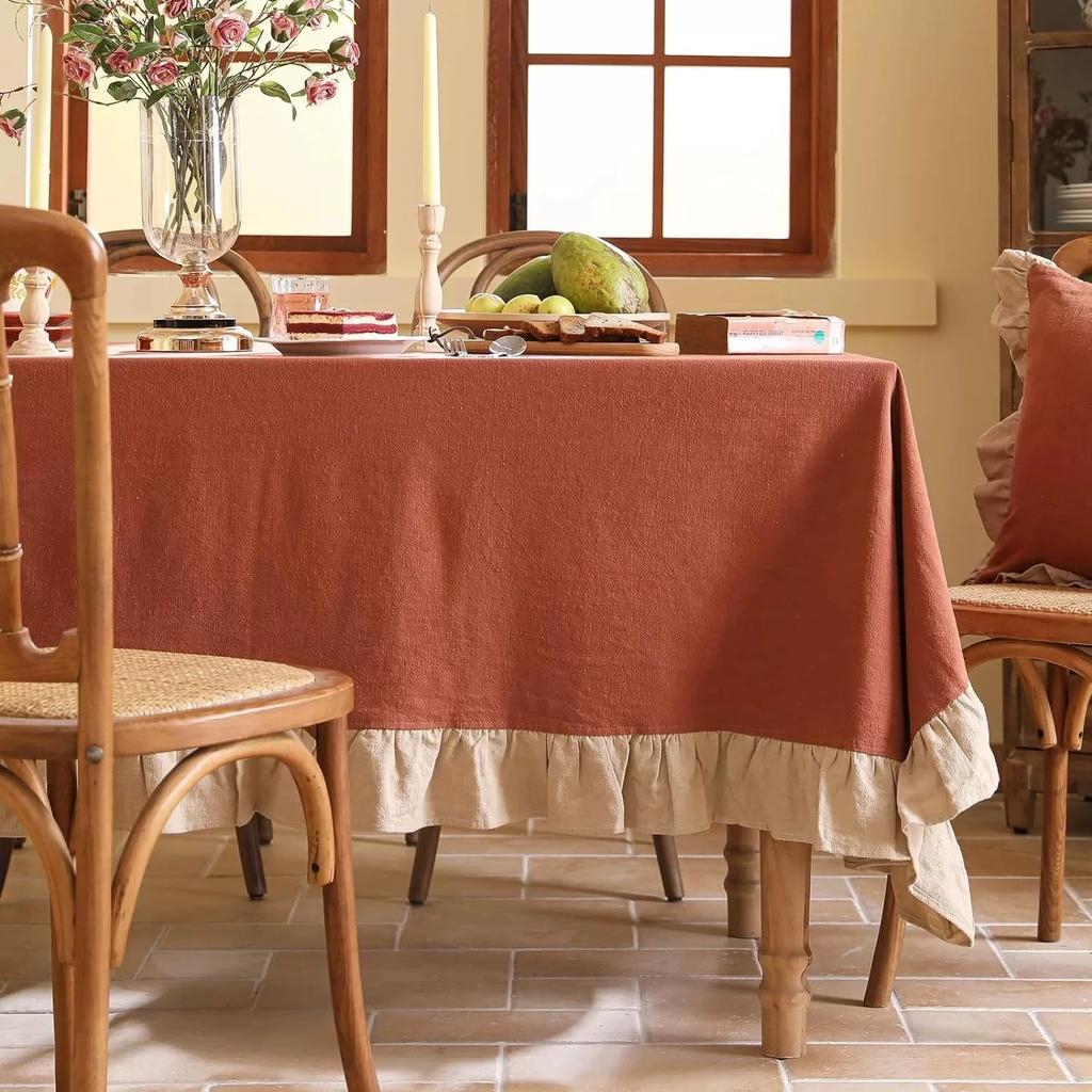 100% Cotton Table Cloth  Simplicity Pleated Soft Wash Cotton Table Cover Restaurant Kitchen Wedding Party Holiday Table Decor