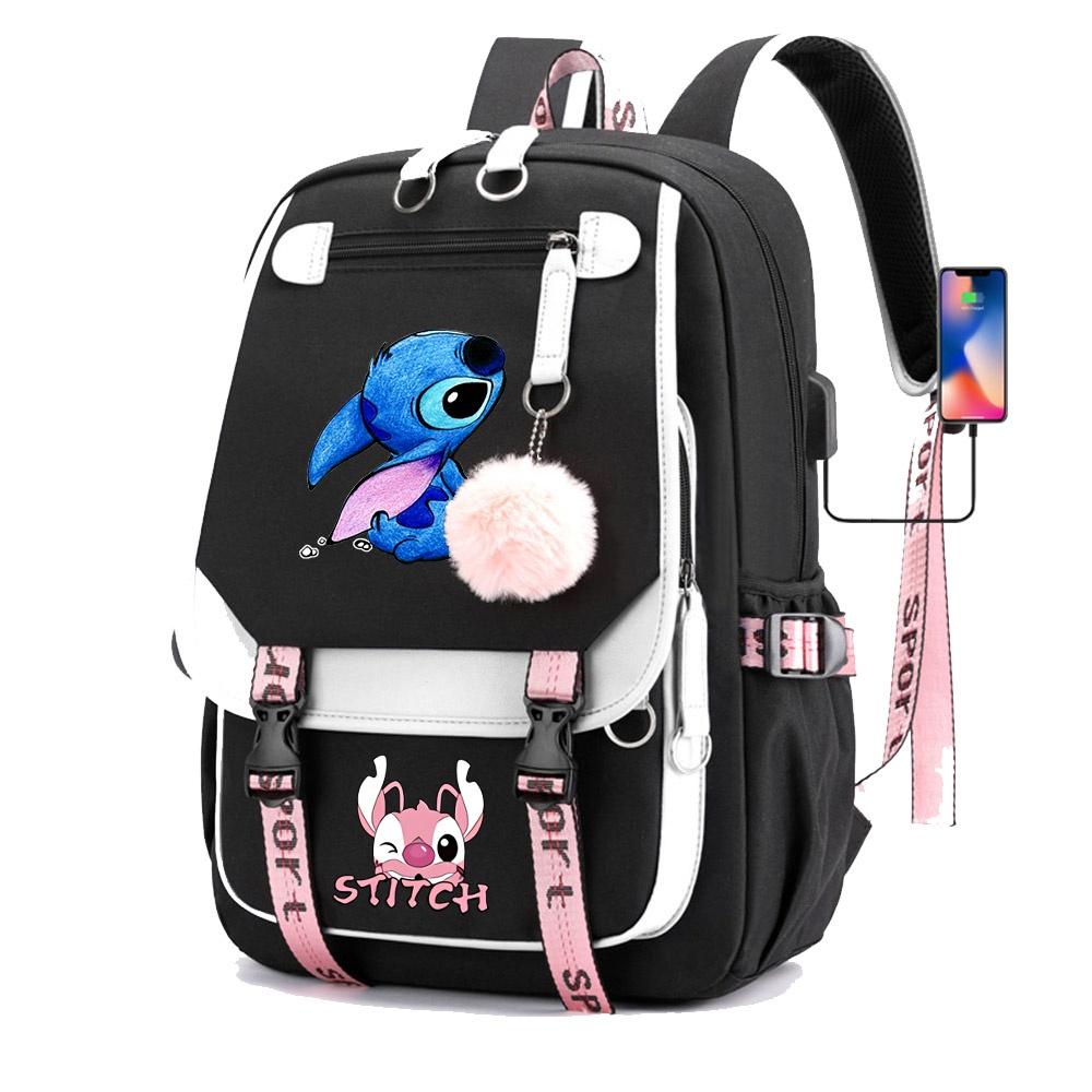 Stitch Cartoon Backpack For Boys Girls With Usb Charge Port