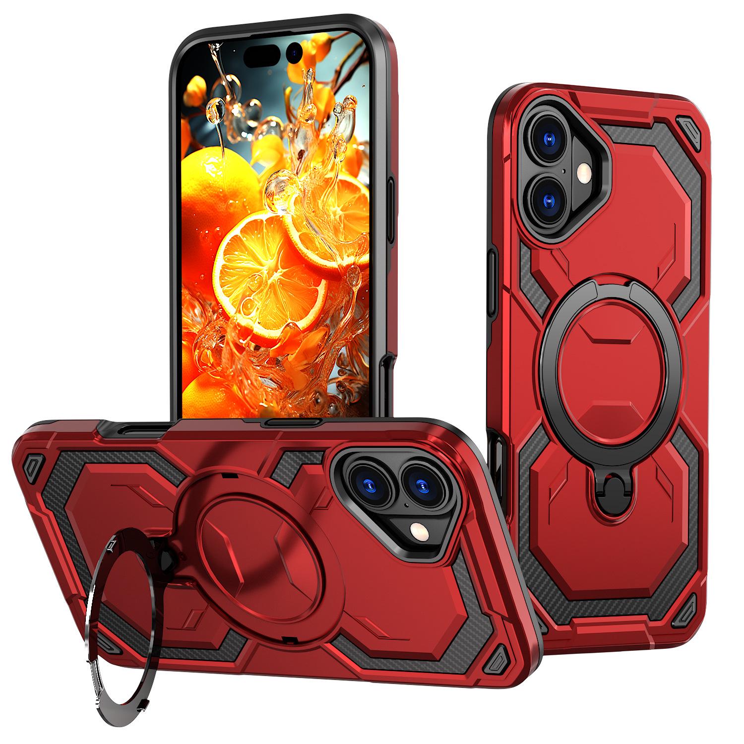 

iPhone 16 Pro Max Case: Mech Style with Invisible Rotating Stand, Magnetic Hard Full Coverage for Apple 15 iPhone 16 Pro Max красный