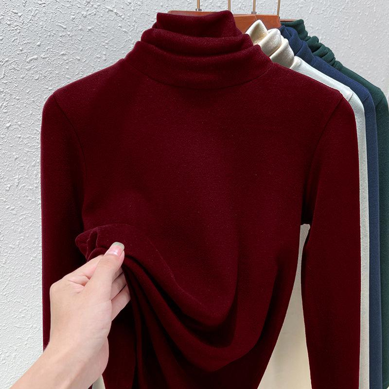 Double-sided German velvet turtleneck bottoming shirt for women's autumn and winter new long-sleeved T-shirt inside, heating and warm top