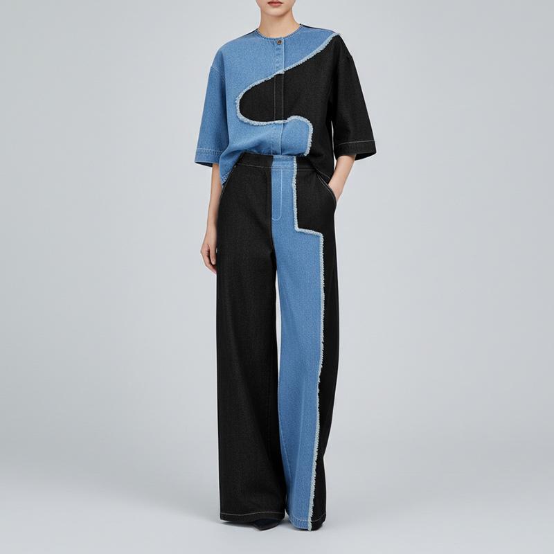 ZANZEA Women Half Sleeve Blouse and Long Pants Patchwork Casual Two Piece Suit Sets