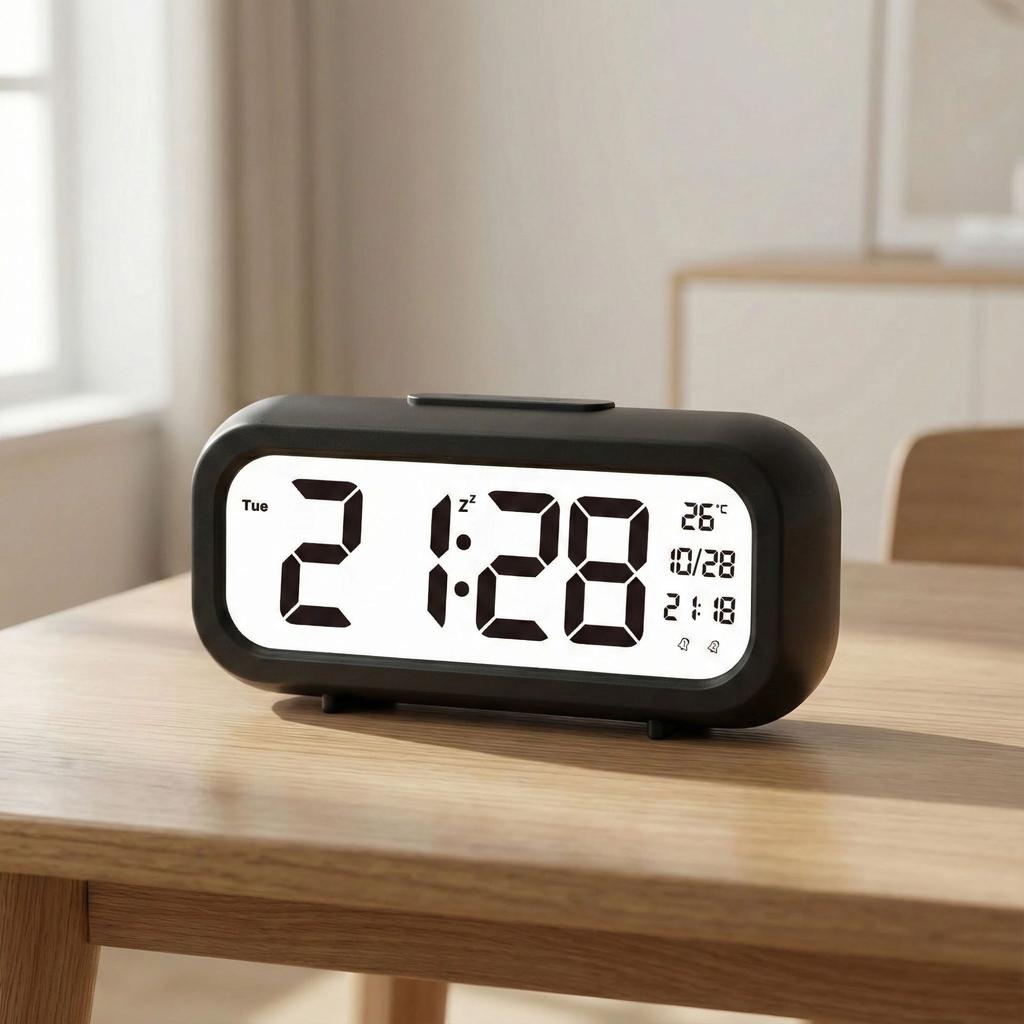 Minimalist LCD Digital Alarm Clock for Kids & Students, Smart Bedroom Desk Electronic Clock, Study Timer