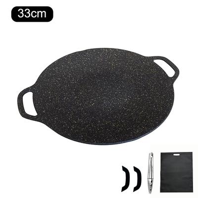 Oil Frying Baking Pan Round Flat Pancake Griddle Barbecue Tray with Food Clip Anti Scald Handle for Outdoor Camping BBQ Tool