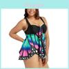 Übergröße Damen Schmetterlingsdruck Hohe Taille Blouson Tankini Stilvolle Bademode für Jeden Anlass