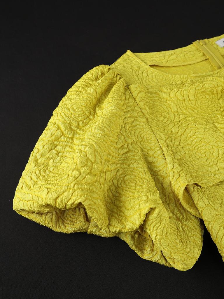 Plus Size Women's Jacquard Bowknot Puff Sleeve Slimming Party Dress