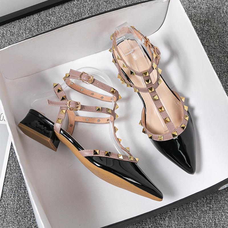 Fashion Women's Summer High Heel Sandals Red Pointed Rivet Casual Shoes Fashion  Design Plus Size 41-43