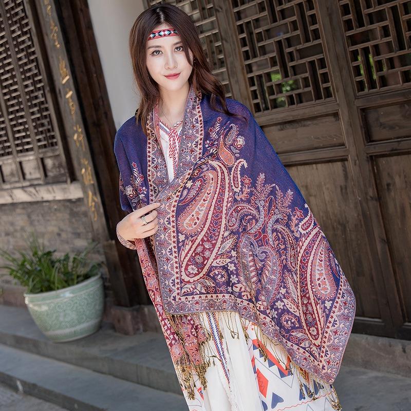 Women S Ethnic Jacquard Paisley Travel Scarf Thick Long Air Conditioning Shawl