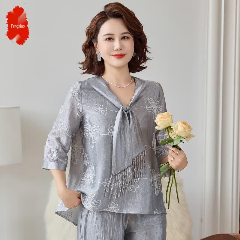 Women s Elegant Chiffon Two-Piece Summer Set 4XL