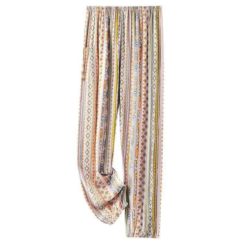 Dámské letní bavlněno-hedvábné pyžamové kalhoty: Lehký, Odolný proti komárům, Volný střih, Elastický kotník, Na pláž nebo na doma.