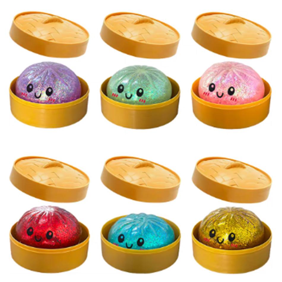 Glitter Dumpling Squishy Toy, Fast Rebound Soft Fidget Toy, Cartoon Steamed Dumpling Stress Relief Toy