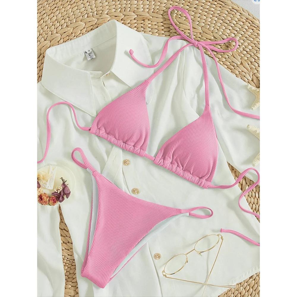 String Thong Bikinis 2025 Women Sexy Triangle Swimsuit Brazil Tong Swimwear Female Padded Bathing Swimming Suit Beachwear Summer